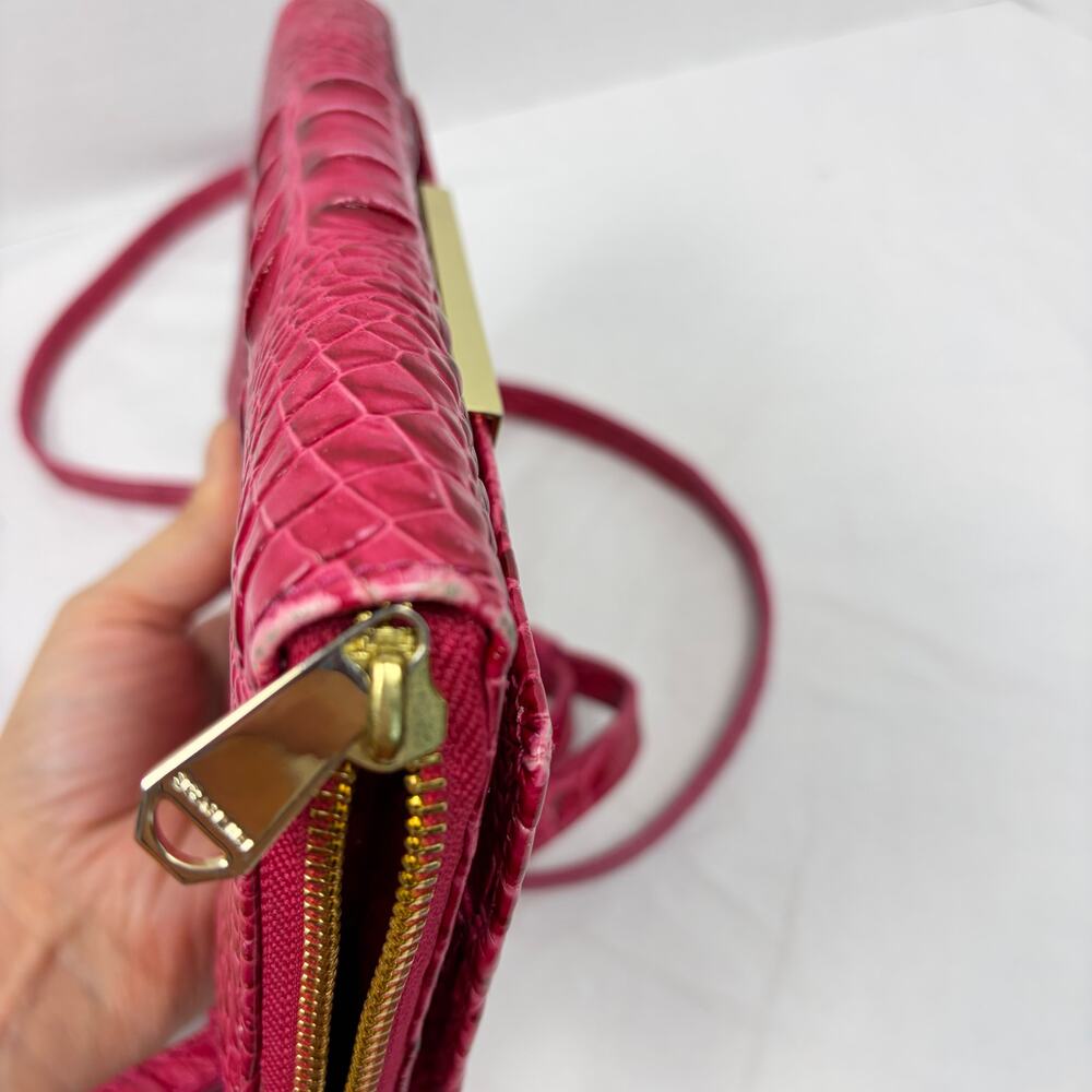 Brahmin Phlox Pink Minuette crocodile crossbody purse mild wear. flap zip pocket - Picture 10 of 11